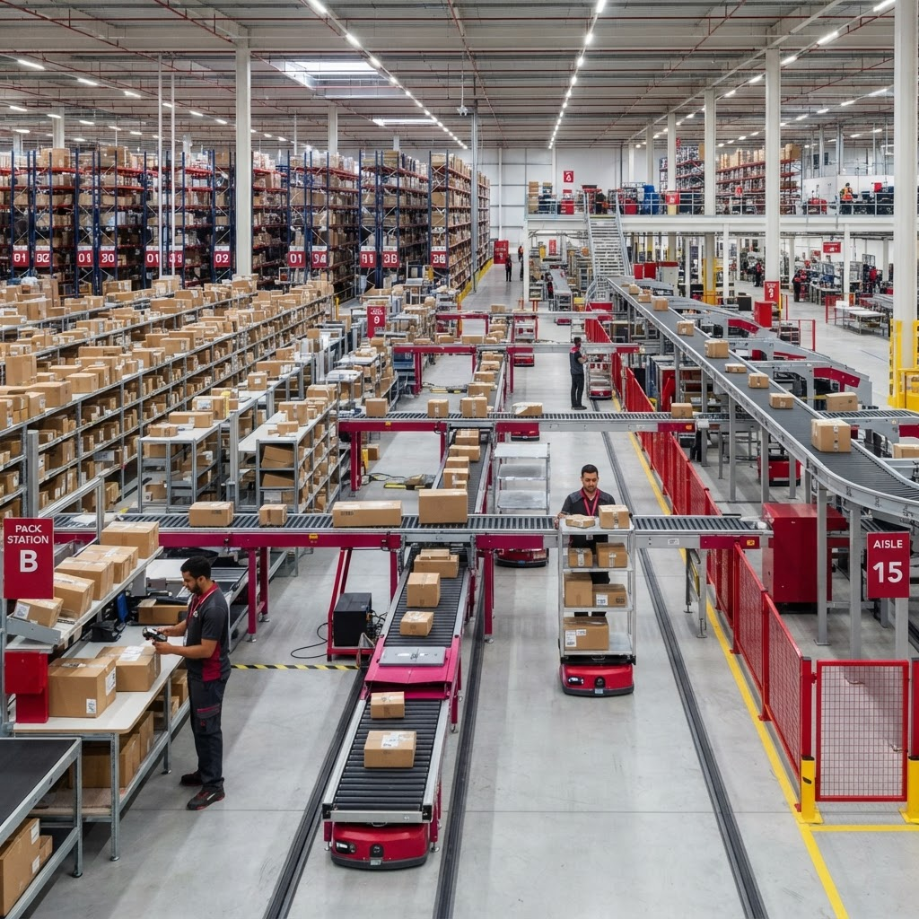Modern AirSwift fulfillment warehouse with organized parcels