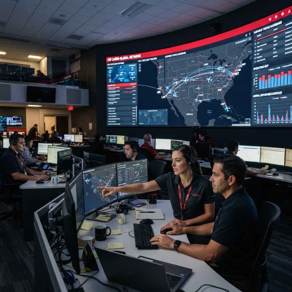AirSwift logistics operations center with live route monitoring